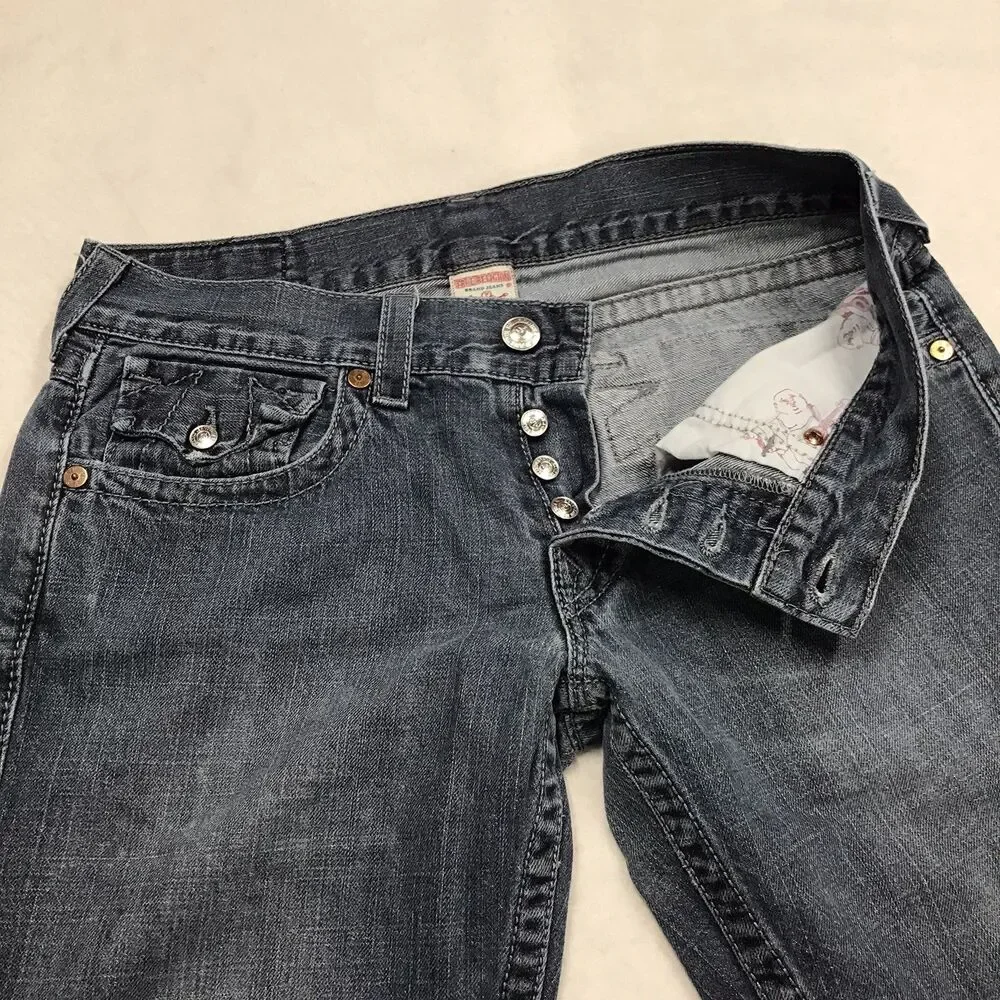 TRUE RELIGION Slim Fit Jeans Men 32x28 Dark Wash Flap Pocket USA Made